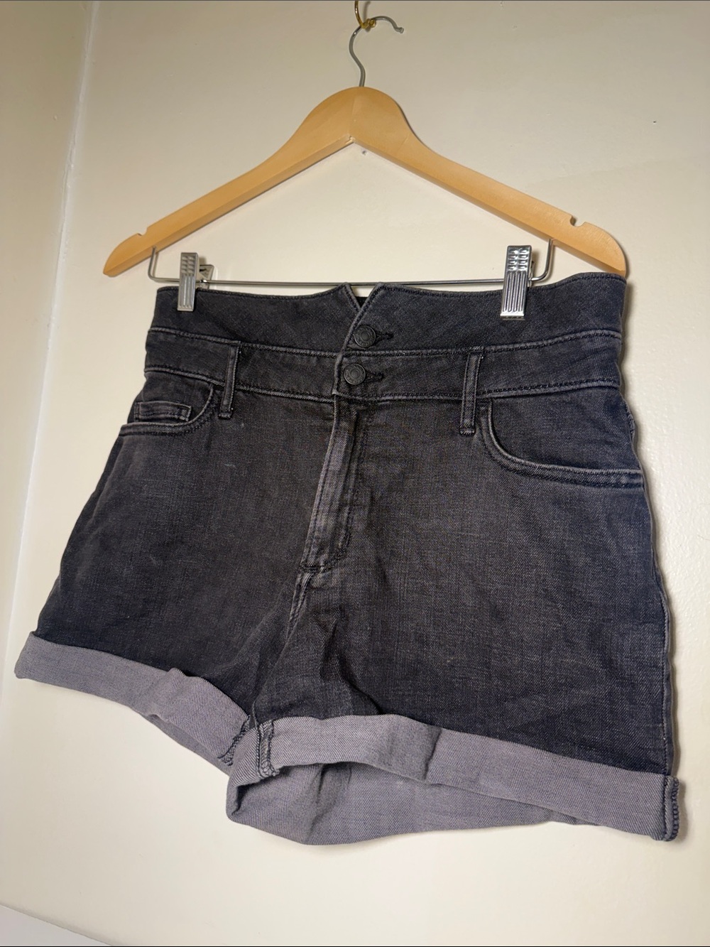 Banana Republic High-Waist Black Denim Rolled-Hem Shorts